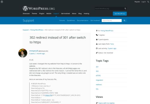 
                            4. 302 redirect instead of 301 after switch to https | WordPress.org