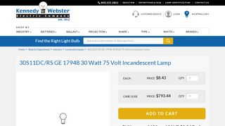 
                            6. 30S11DC/RS GE 17948 30 Watt 75 Volt Incandescent Lamp ...