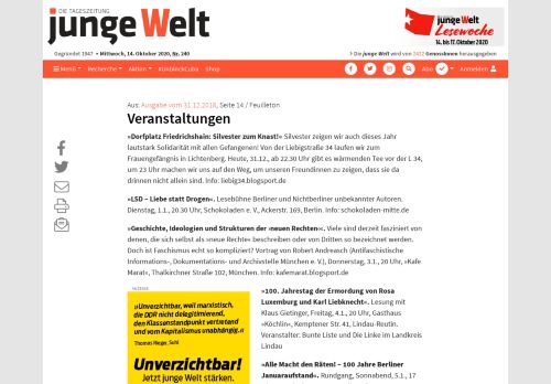 
                            11. 31.12.2018: Veranstaltungen (Tageszeitung junge Welt)