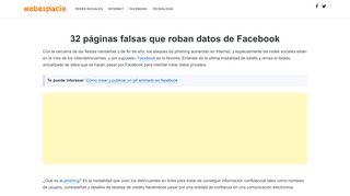 
                            12. 32 páginas falsas que roban datos de Facebook - Webespacio