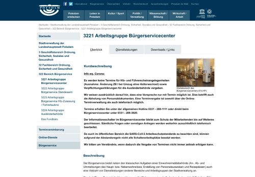 
                            13. 3221 Arbeitsgruppe Bürgerservicecenter | Landeshauptstadt Potsdam