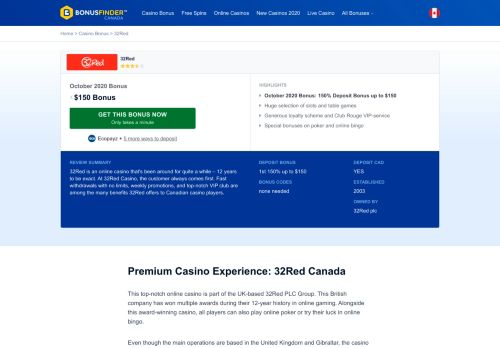 
                            13. 32Red Canada Bonus > $10 Free!! & $160 in Bonuses < 2019