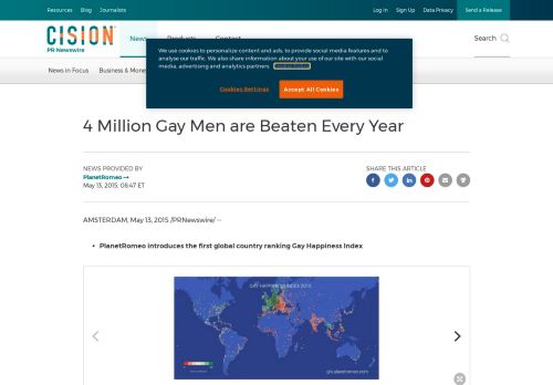
                            11. 4 Million Gay Men are Beaten Every Year - PR Newswire