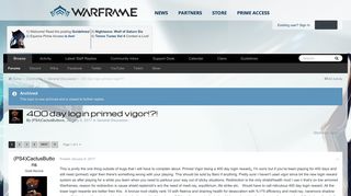 
                            2. 400 day login primed vigor!?! - General Discussion - Warframe Forums