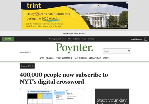 
                            13. 400,000 people now subscribe to NYT's digital crossword – Poynter