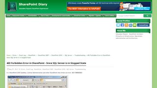 
                            8. 403 Forbidden Error in SharePoint - Since SQL Server is in Stopped ...