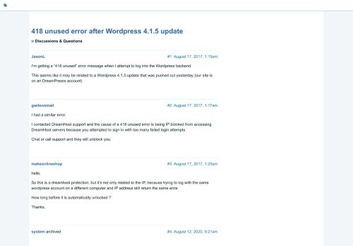 
                            3. 418 unused error after Wordpress 4.1.5 update - Discussions ...