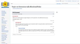 
                            6. 418 Unused on Extension talk:BlockAndNuke - MediaWiki