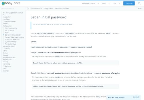 
                            1. 4.4. Set an initial password - Chapter 4. Configuration - Neo4j