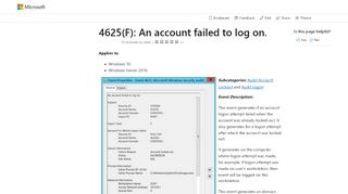 
                            13. 4625(F) An account failed to log on. (Windows 10) | Microsoft Docs