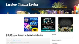 
                            7. $483 free no deposit at Crazy Luck Casino | Casino Bonus Codes