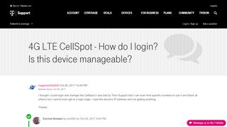
                            13. 4G LTE CellSpot - How do I login? Is this devic... | T-Mobile Support