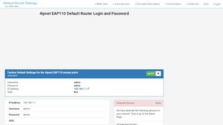 
                            3. 4ipnet EAP110 Default Router Login and Password - Clean CSS