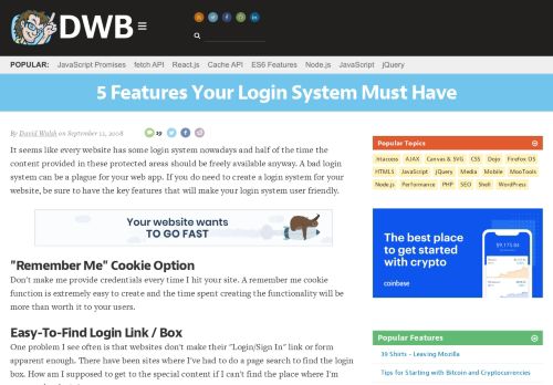 
                            1. 5 Features Your Login System Must Have - David Walsh Blog