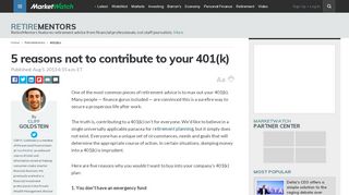 
                            3. 5 reasons not to contribute to your 401(k) - MarketWatch