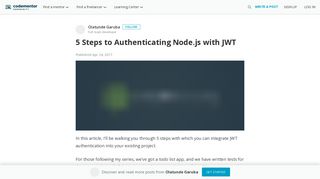 
                            11. 5 Steps to Authenticating Node.js with JWT | Codementor