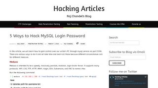 
                            1. 5 Ways to Hack MySQL Login Password - Hacking Articles