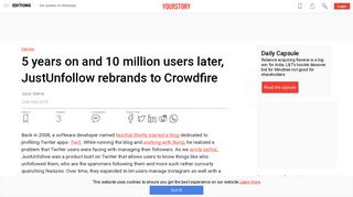 
                            9. 5 years on and 10 million users later, JustUnfollow rebrands to Crowdfire