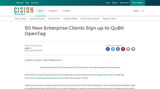 
                            13. 50 New Enterprise Clients Sign up to QuBit OpenTag - PR Newswire