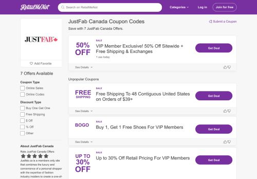 
                            6. 50% Off JustFab Canada Coupon, Promo Codes - RetailMeNot