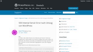 
                            12. 500 Internal Server Error nach Umzug von WordPress | WordPress.org