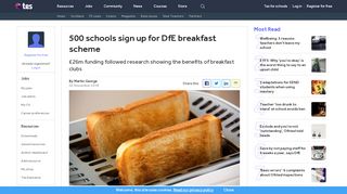 
                            6. 500 schools sign up for DfE breakfast scheme | Tes News