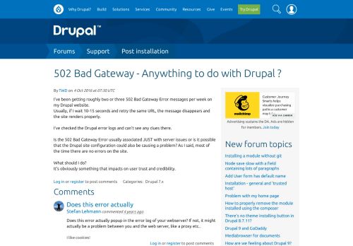 
                            1. 502 Bad Gateway - Anywthing to do with Drupal ? | Drupal.org