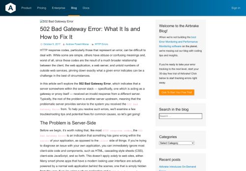 
                            7. 502 Bad Gateway Error: What It Is and How to Fix It - Airbrake