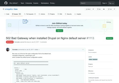 
                            6. 502 Bad Gateway when installed Drupal on Nginx default server ...