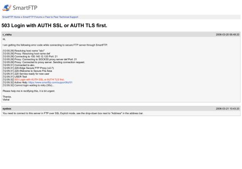 
                            10. 503 Login with AUTH SSL or AUTH TLS first. - SmartFTP Forums