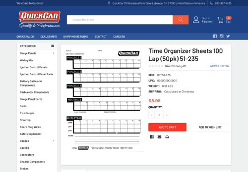 
                            11. 51-235-Time-Organizer-Chart - Quickcar Racing Products