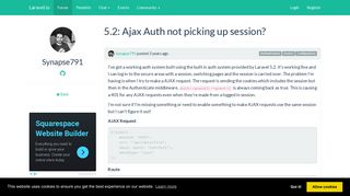 
                            12. 5.2: Ajax Auth not picking up session? | Laravel.io