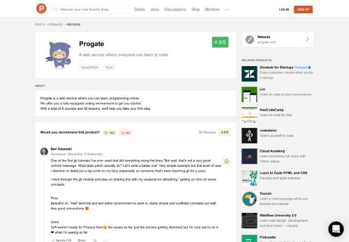 
                            5. 54 Progate Reviews - Pros, Cons and Rating | Product Hunt