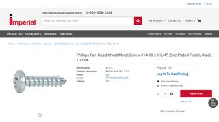
                            8. 61414 Phillips Pan Head Sheet Metal Screw #14-10 x 1-3/4
