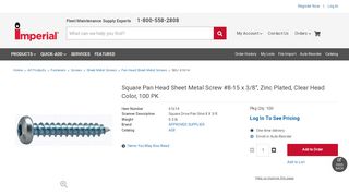 
                            11. 61614 Square Pan Head Sheet Metal Screw #8-15 x 3/8