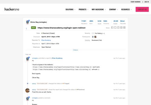 
                            11. #6357 https://www.khanacademy.org/login open-redirect - HackerOne