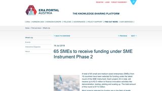 
                            8. 65 SMEs to receive funding under SME Instrument Phase 2 - ERA ...