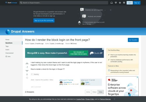 
                            7. 7 - How do I render the block login on the front page? - Drupal Answers