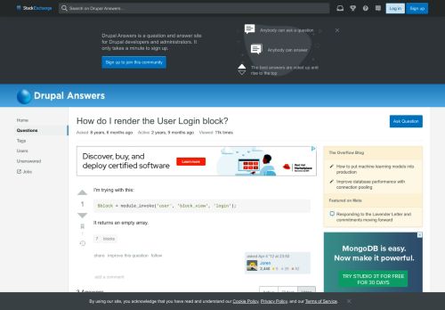 
                            5. 7 - How do I render the User Login block? - Drupal Answers