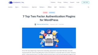 
                            7. 7 WordPress Two Factor Authentication Plugins in 2018 - Cloudways