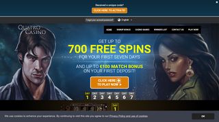 
                            11. 700 FREE Spins | Quatro Casino Mobile | €100 Match Bonus