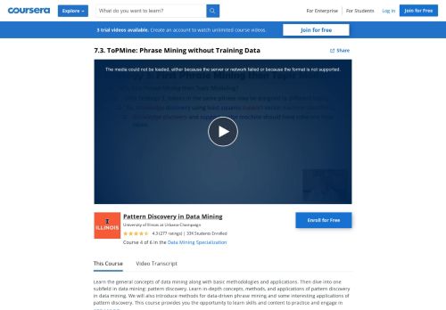 
                            8. 7.3. ToPMine: Phrase Mining without Training Data - Week 4 | Coursera