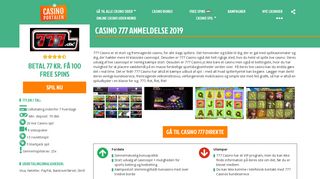 
                            5. 777 Casino 2019: Betal 77 kr - får 100 spins - ingen skjulte agendaer!