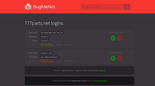 
                            5. 777parts.net passwords - BugMeNot