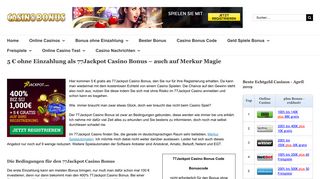 
                            4. 77Jackpot Casino Bonus - Merkur mit 5 € ohne Einzahlung ...