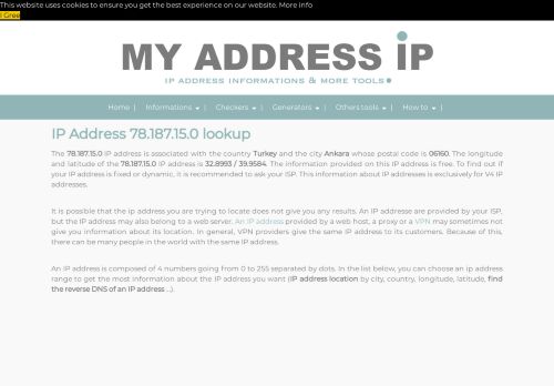 
                            8. 78.187.15.0 IP Address - Turkey - Ankara | Tools whois IP 78.187 ...