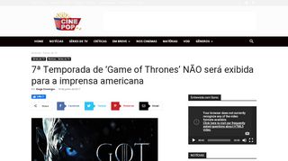 
                            12. 7ª Temporada de 'Game of Thrones' NÃO será exibida para a ...