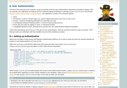 
                            13. 8. User Authentication — How to Tango with Django 1.5.4