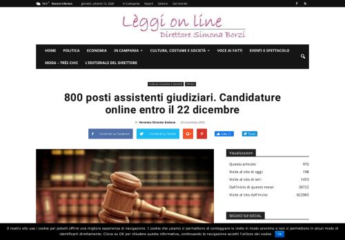 
                            8. 800 posti assistenti giudiziari. Candidature online entro il 22 dicembre