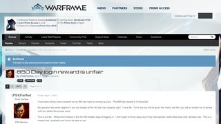 
                            1. 850 Day login reward is unfair - General - Warframe Forums